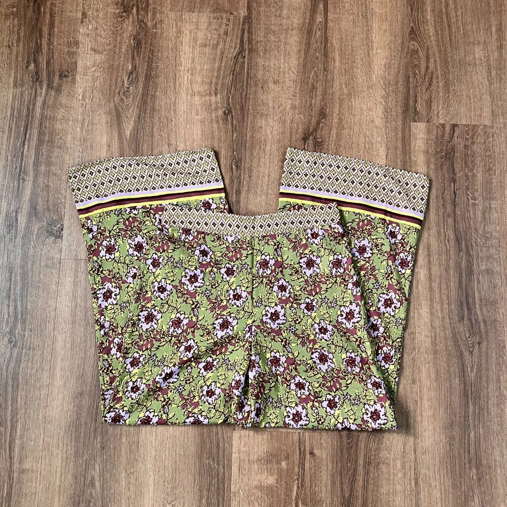 Cupcakes & Cashmere Green Purple Print Palazzo Wild Leg Pants Sz M - Picture 10 of 10